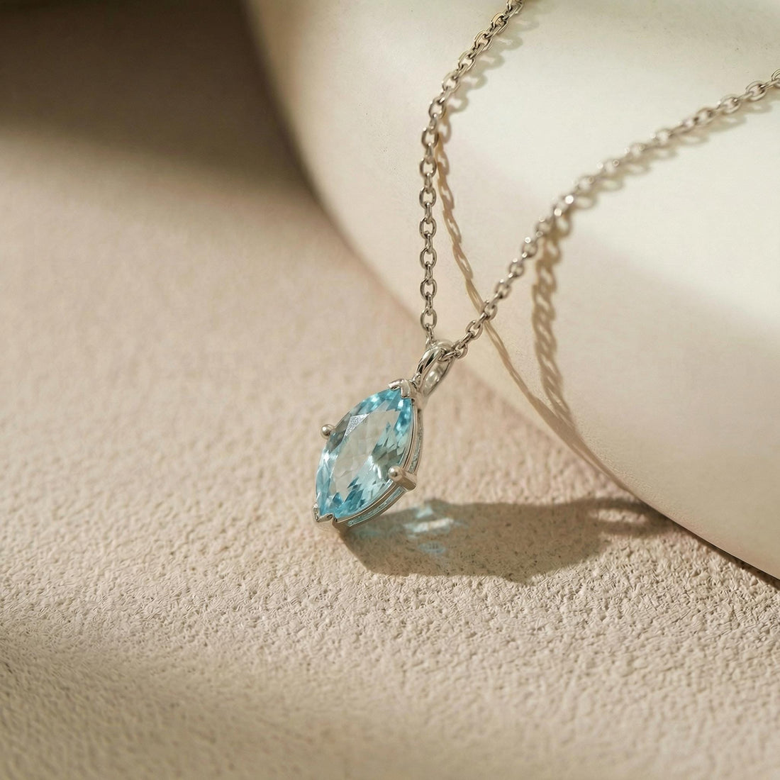 Dainty Marquise Aquamarine Necklace Gold, Minimalist Solitaire Blue Gemstone Pendant, Delicate 14K Gold Chain, March Birthstone Gift for Her