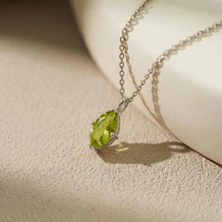 Elegant Peridot Marquise Necklace | 14K Gold Dainty Chain | Minimalist August Birthstone Gift | Everyday Fine Jewelry