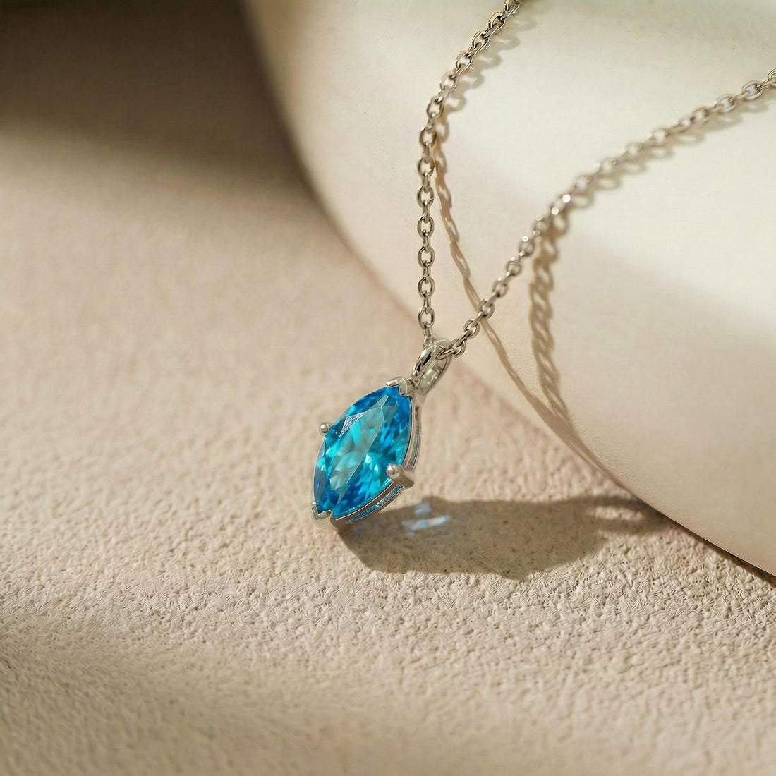 Delicate 14K Gold Marquise Blue Topaz Necklace | Elegant Dainty Gemstone Pendant | December Birthstone Gift for Her