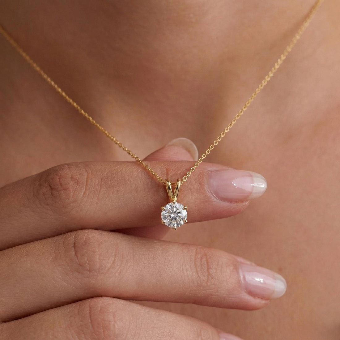 Dainty Gold Moissanite Solitaire Necklace | Brilliant Round Moissanite Pendant | Elegant Everyday Jewelry | Anniversary Gift for Her