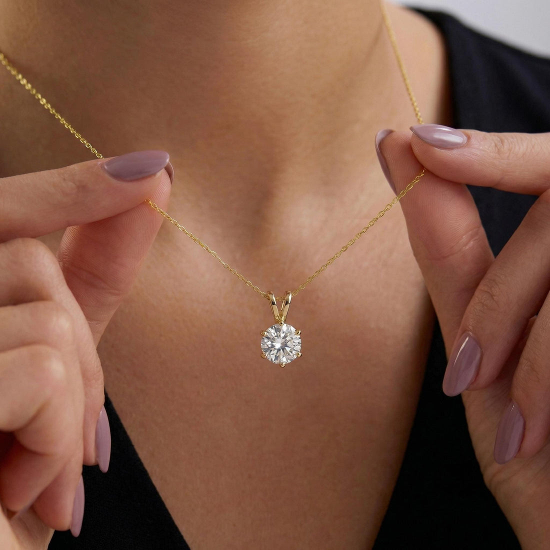 Dainty Gold Moissanite Solitaire Necklace | Brilliant Round Moissanite Pendant | Elegant Everyday Jewelry | Anniversary Gift for Her