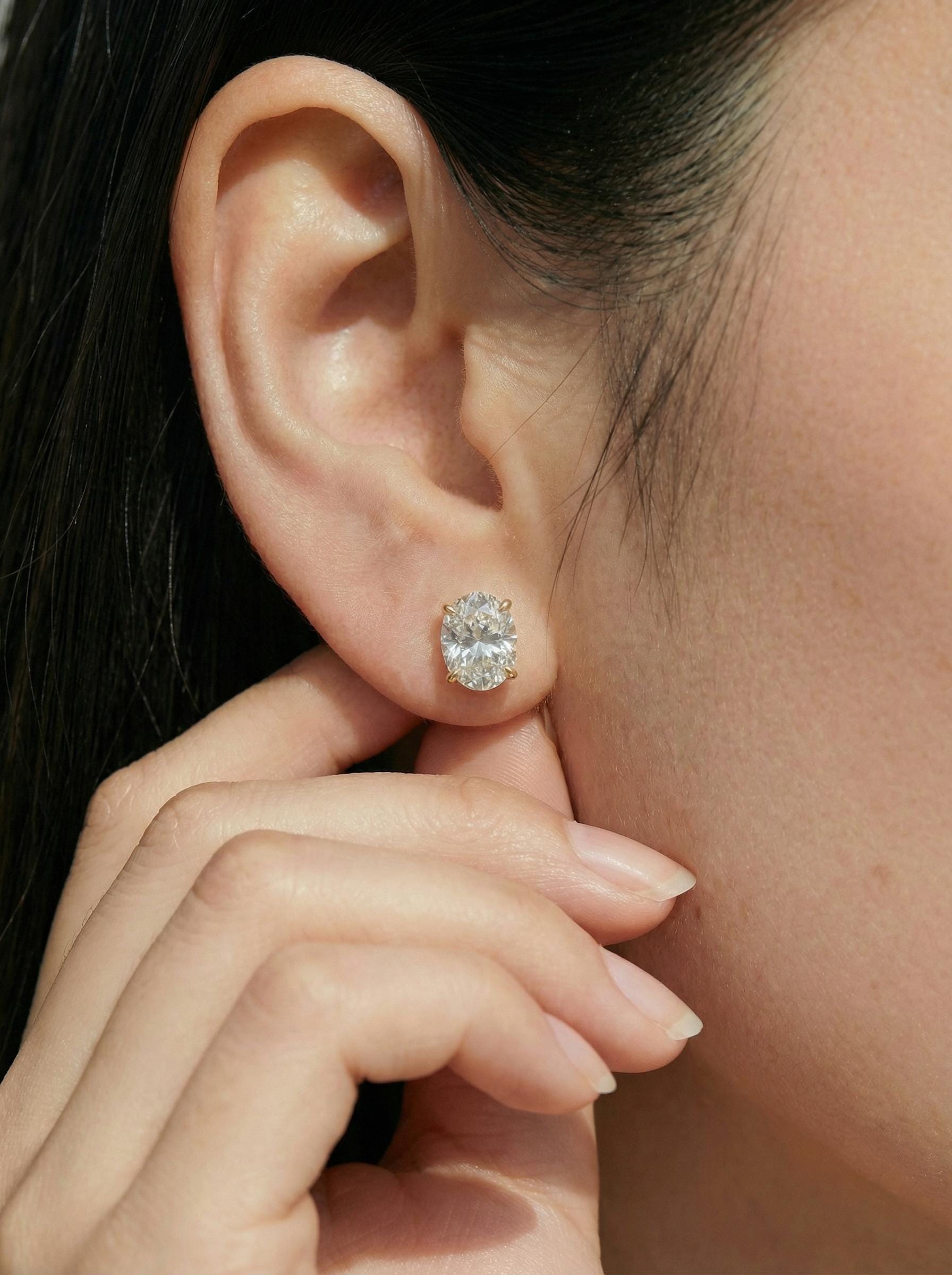 Sparkling Oval Moissanite Stud Earrings - Dainty Brilliant Cut Diamond Alternative | Everyday Elegance, Bridal Jewelry Gift for Her