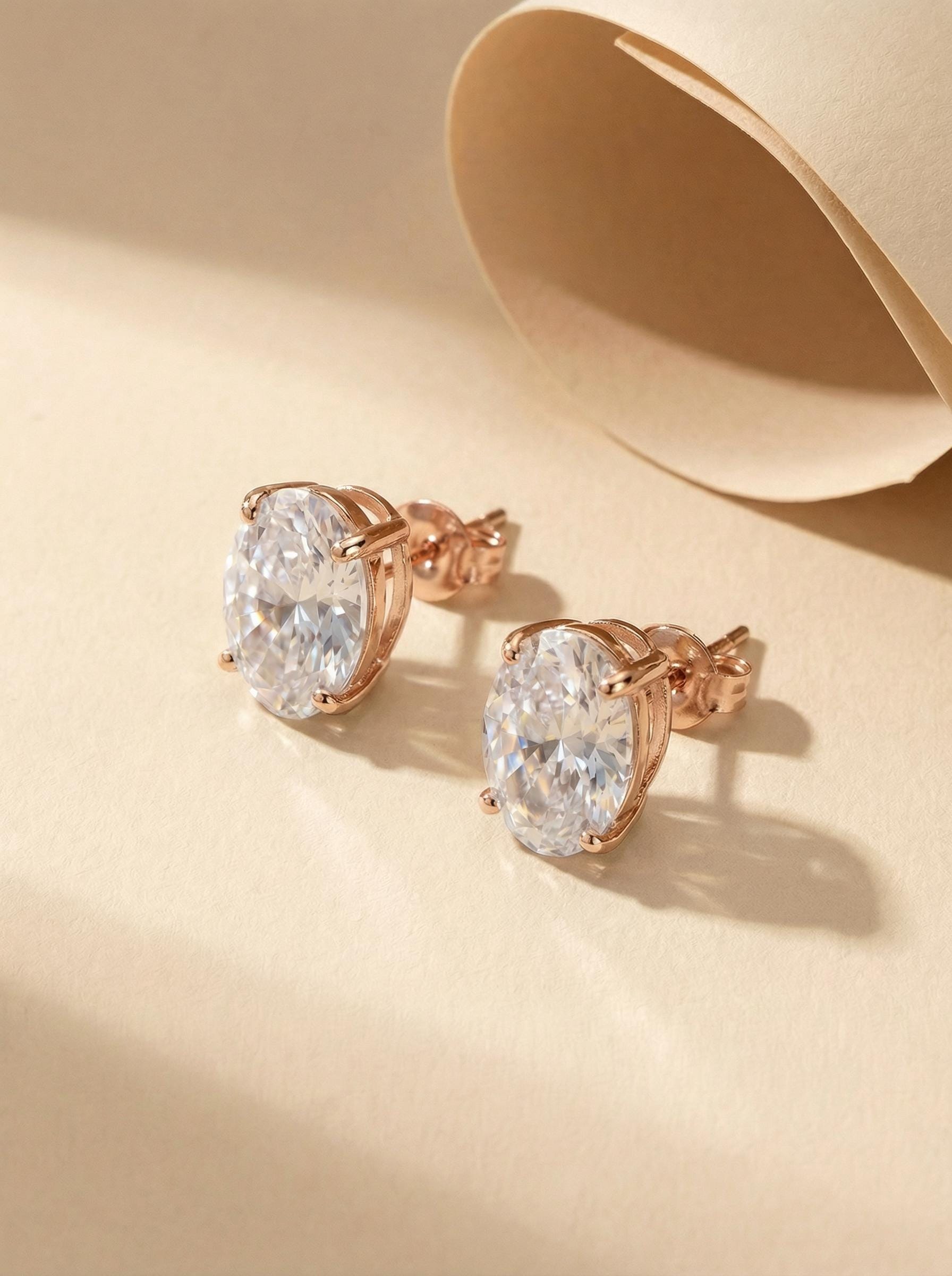 Sparkling Oval Moissanite Stud Earrings - Dainty Brilliant Cut Diamond Alternative | Everyday Elegance, Bridal Jewelry Gift for Her