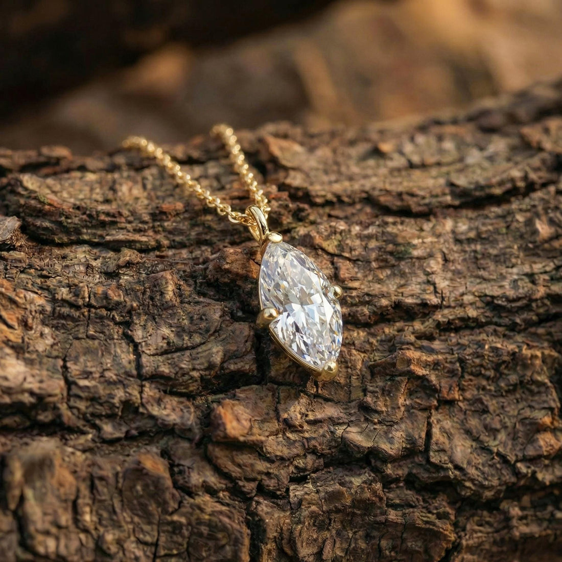 Delicate Marquise Diamond Solitaire Necklace 14k Gold Minimalist Pendant | Elegant Dainty Wedding Anniversary Gift for Her