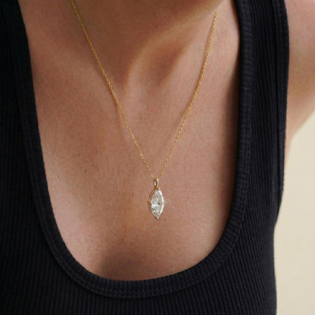 Delicate Marquise Diamond Solitaire Necklace 14k Gold Minimalist Pendant | Elegant Dainty Wedding Anniversary Gift for Her