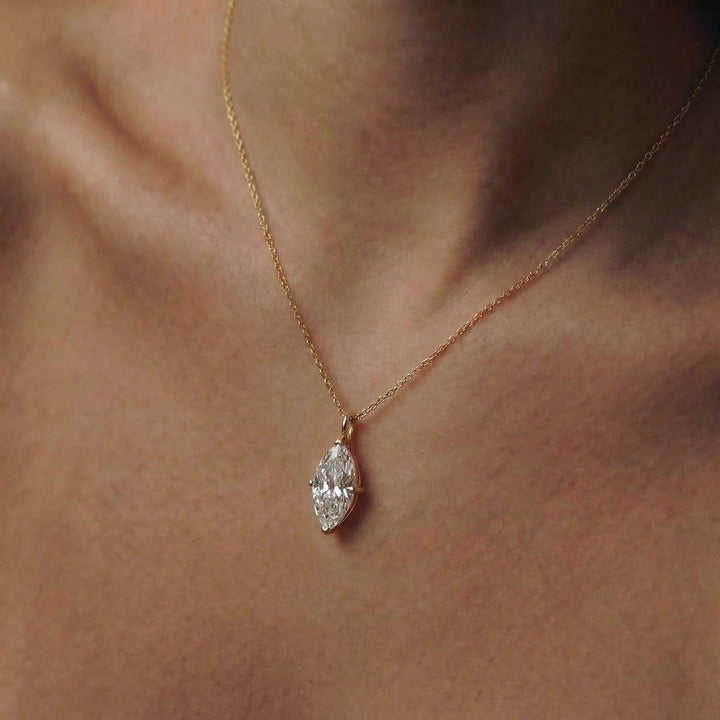 Delicate Marquise Diamond Solitaire Necklace 14k Gold Minimalist Pendant | Elegant Dainty Wedding Anniversary Gift for Her