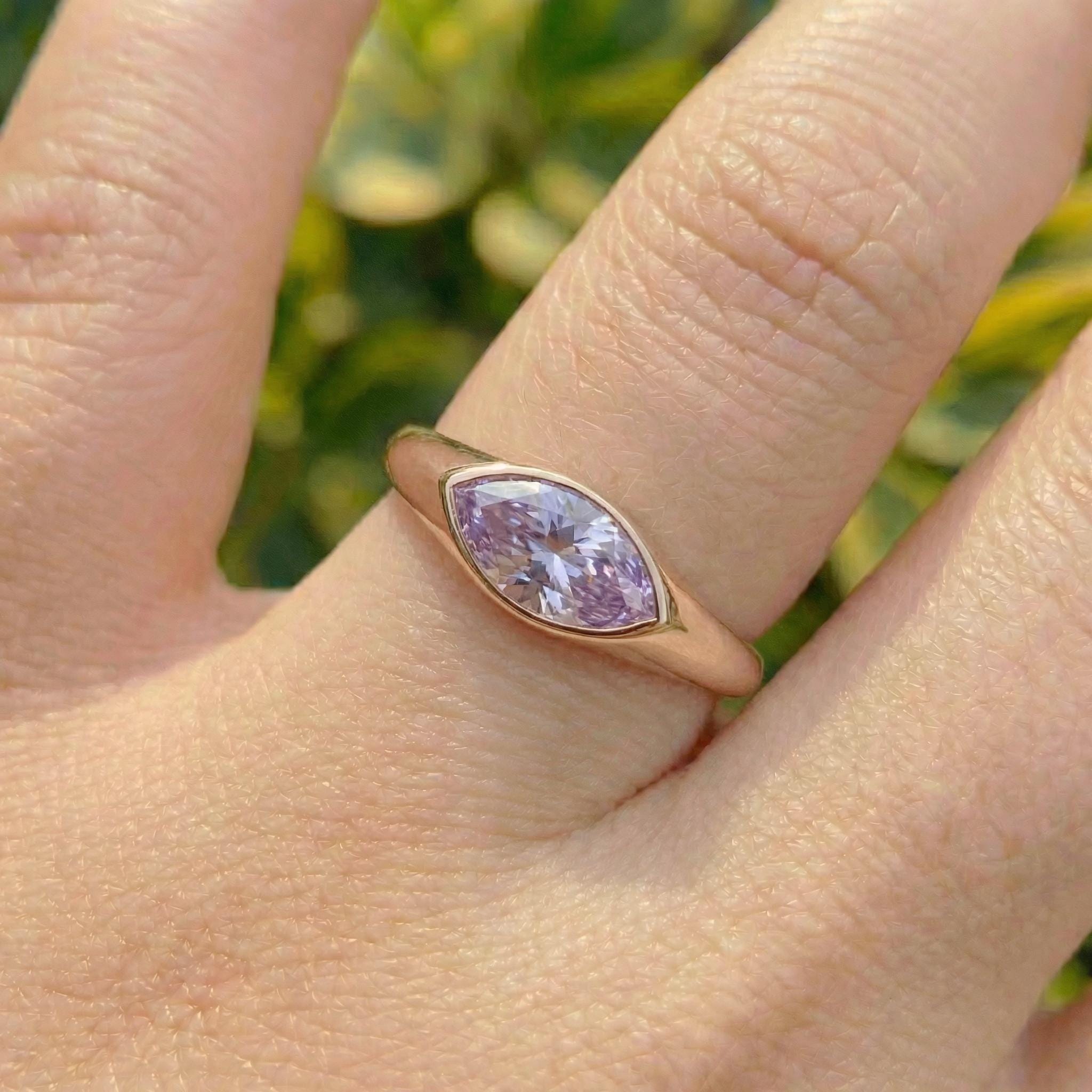 1.5ct Marquise Bezel Alexandrite Ring, 14K Solid Gold Signet Engagement Ring, Minimalist Pinky Promise Gift, June Birthstone Ring