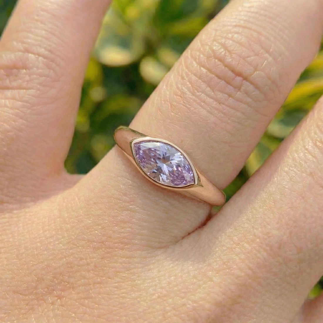 1.5ct Marquise Bezel Alexandrite Ring, 14K Solid Gold Signet Engagement Ring, Minimalist Pinky Promise Gift, June Birthstone Ring