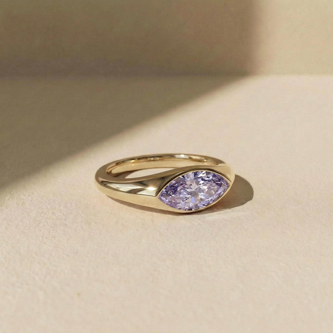 1.5ct Marquise Bezel Alexandrite Ring, 14K Solid Gold Signet Engagement Ring, Minimalist Pinky Promise Gift, June Birthstone Ring