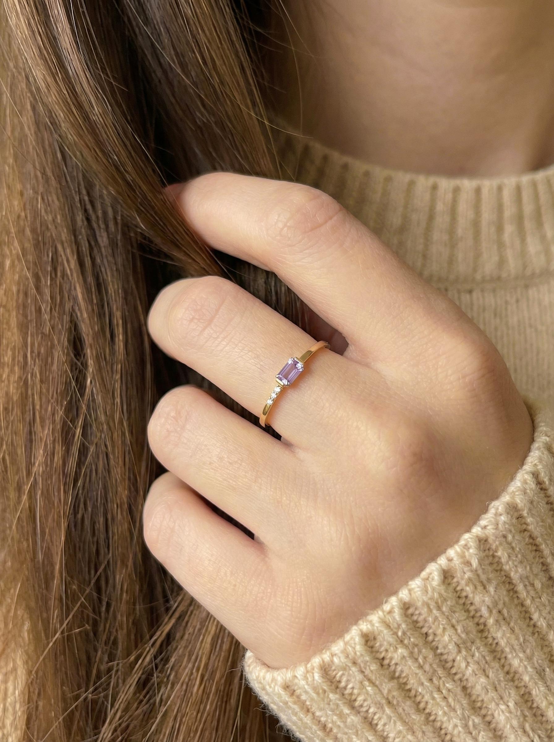 Dainty Baguette Alexandrite Ring, Minimalist June Birthstone Ring, Gift for Mom