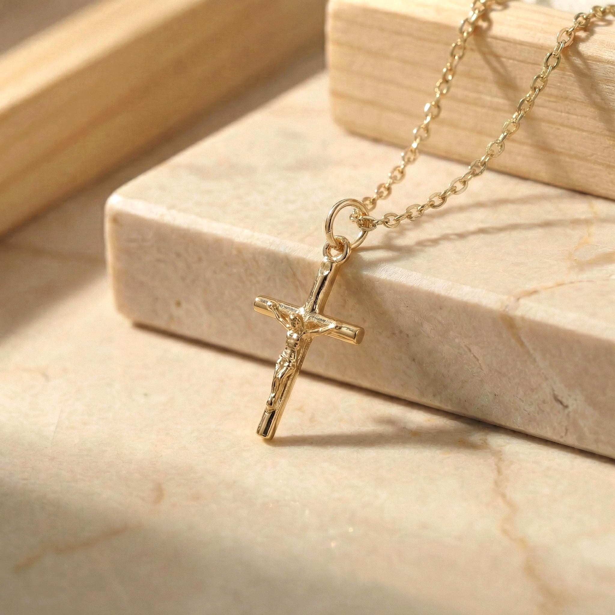 Crucifix Cross Necklace, Crucifix Pendant Necklace, Minimalist Cross Jewelry for Women, Religious Necklace, Christmas Jewelry Gift