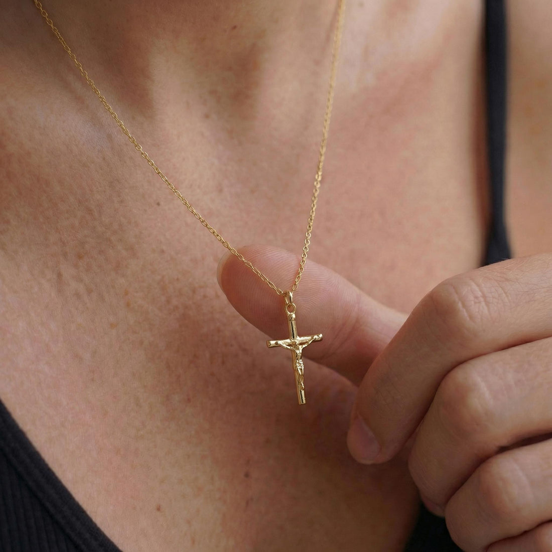 Crucifix Cross Necklace, Crucifix Pendant Necklace, Minimalist Cross Jewelry for Women, Religious Necklace, Christmas Jewelry Gift