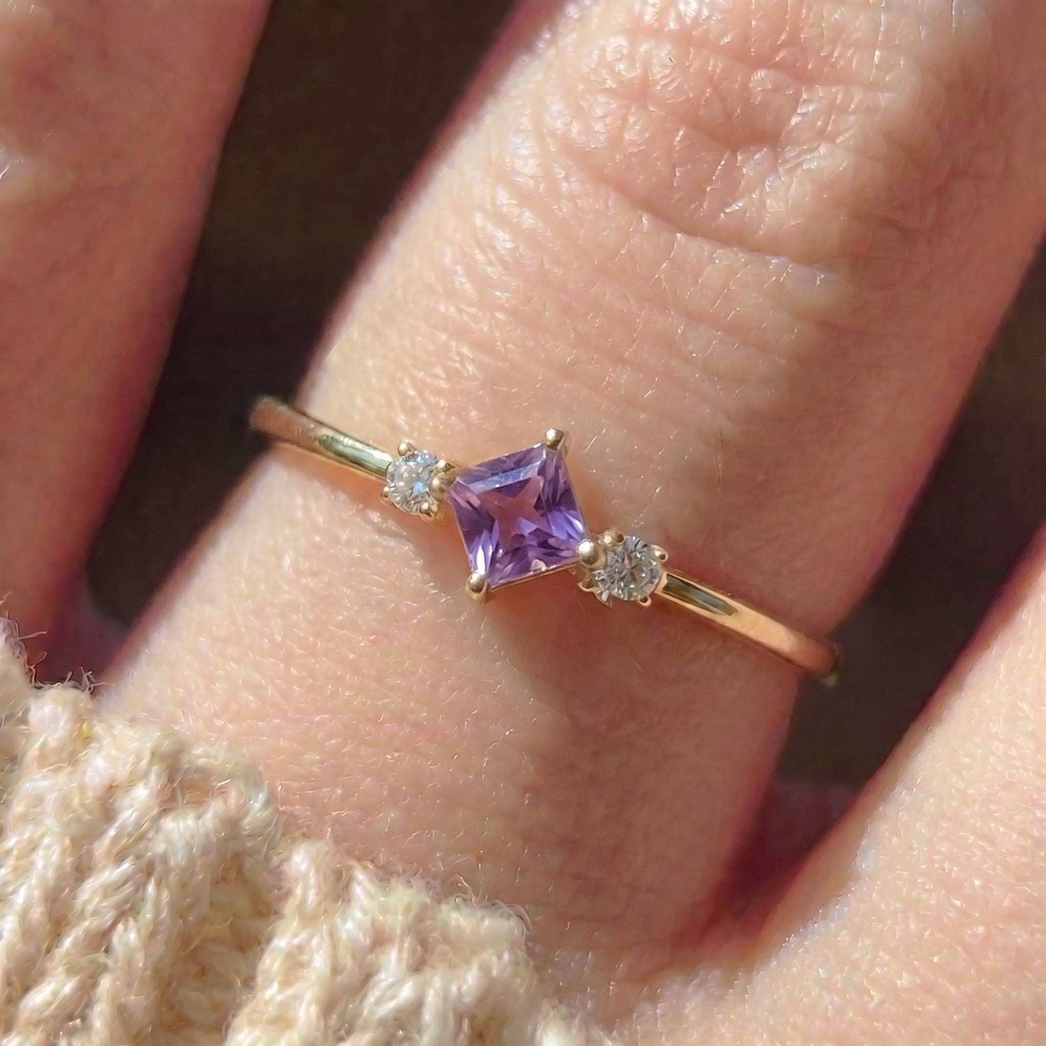 Kite Cut Alexandrite Engagement Ring, June Birthstone Promise Ring For Her Gemstone Trilogy Ring