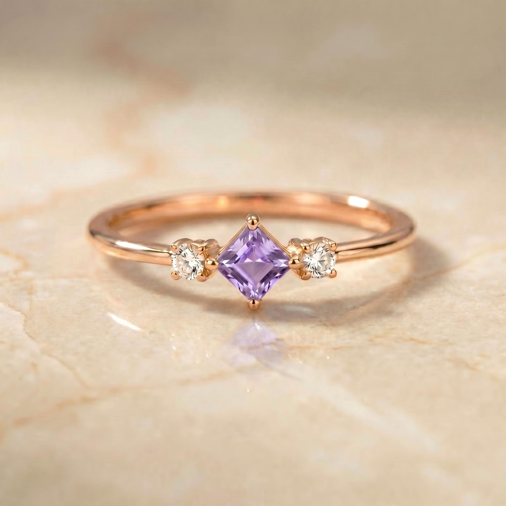 Kite Cut Alexandrite Engagement Ring, June Birthstone Promise Ring For Her Gemstone Trilogy Ring