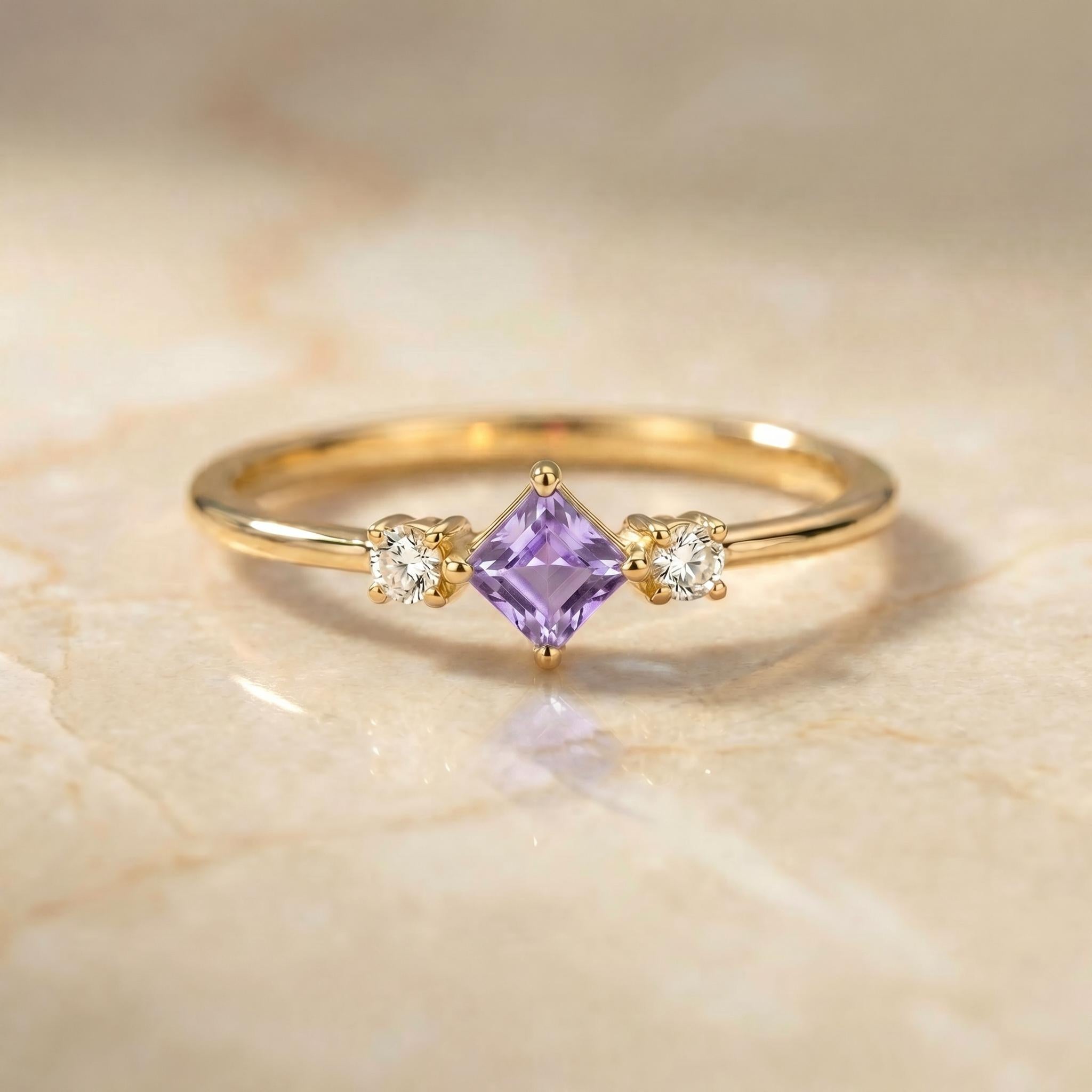 Kite Cut Alexandrite Engagement Ring, June Birthstone Promise Ring For Her Gemstone Trilogy Ring