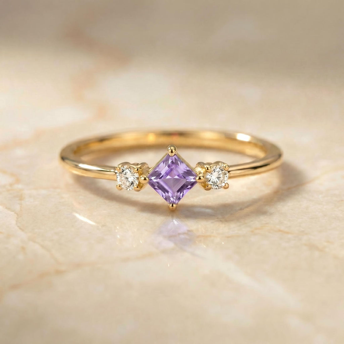 Kite Cut Alexandrite Engagement Ring, June Birthstone Promise Ring For Her Gemstone Trilogy Ring