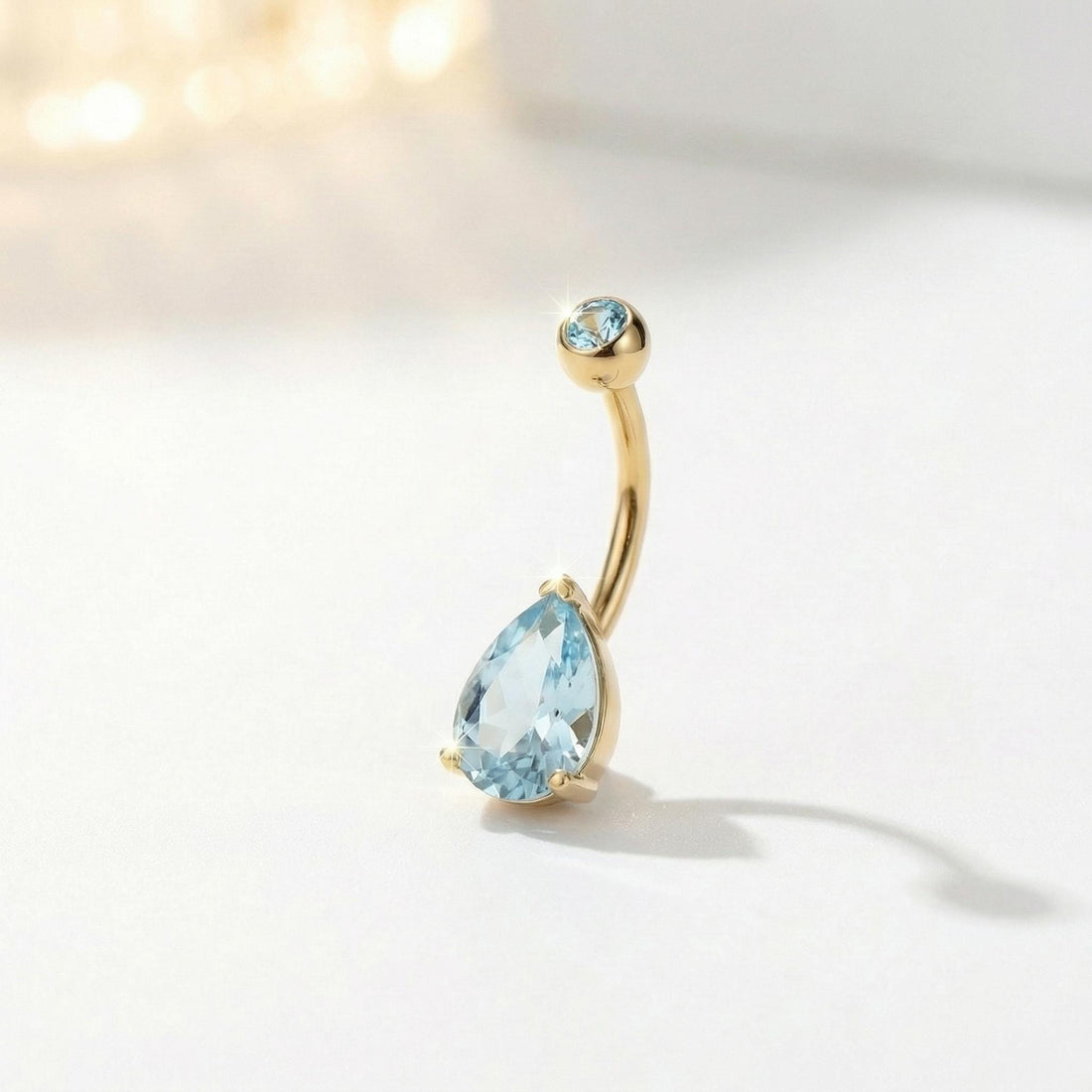 Dainty Aquamarine Teardrop Belly Button Ring | Sterling Silver Navel Piercing Jewelry | Elegant Blue Gemstone Dangle Body Jewelry Gift