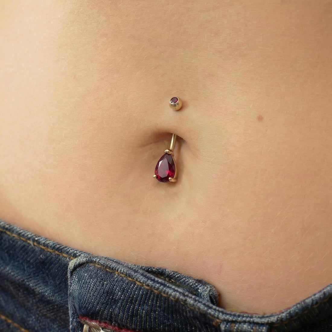 Elegant Red Teardrop Belly Button Ring | Dangle Navel Piercing Jewelry | Surgical Steel Body Jewelry with Ruby Red Gemstone