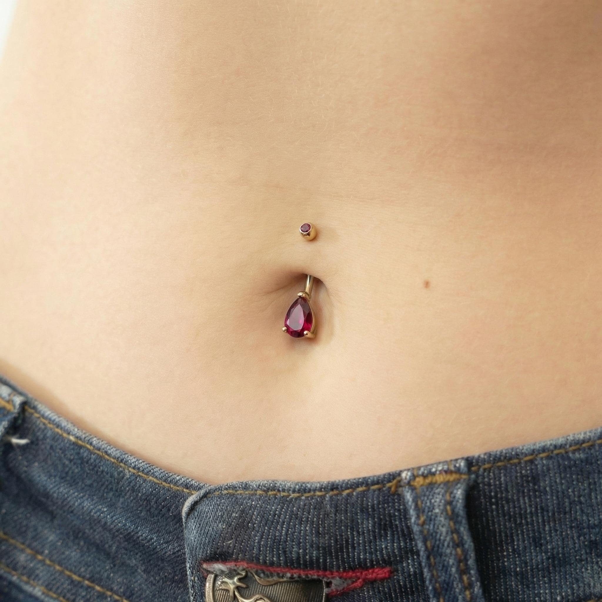 Elegant Red Teardrop Belly Button Ring | Dangle Navel Piercing Jewelry | Surgical Steel Body Jewelry with Ruby Red Gemstone