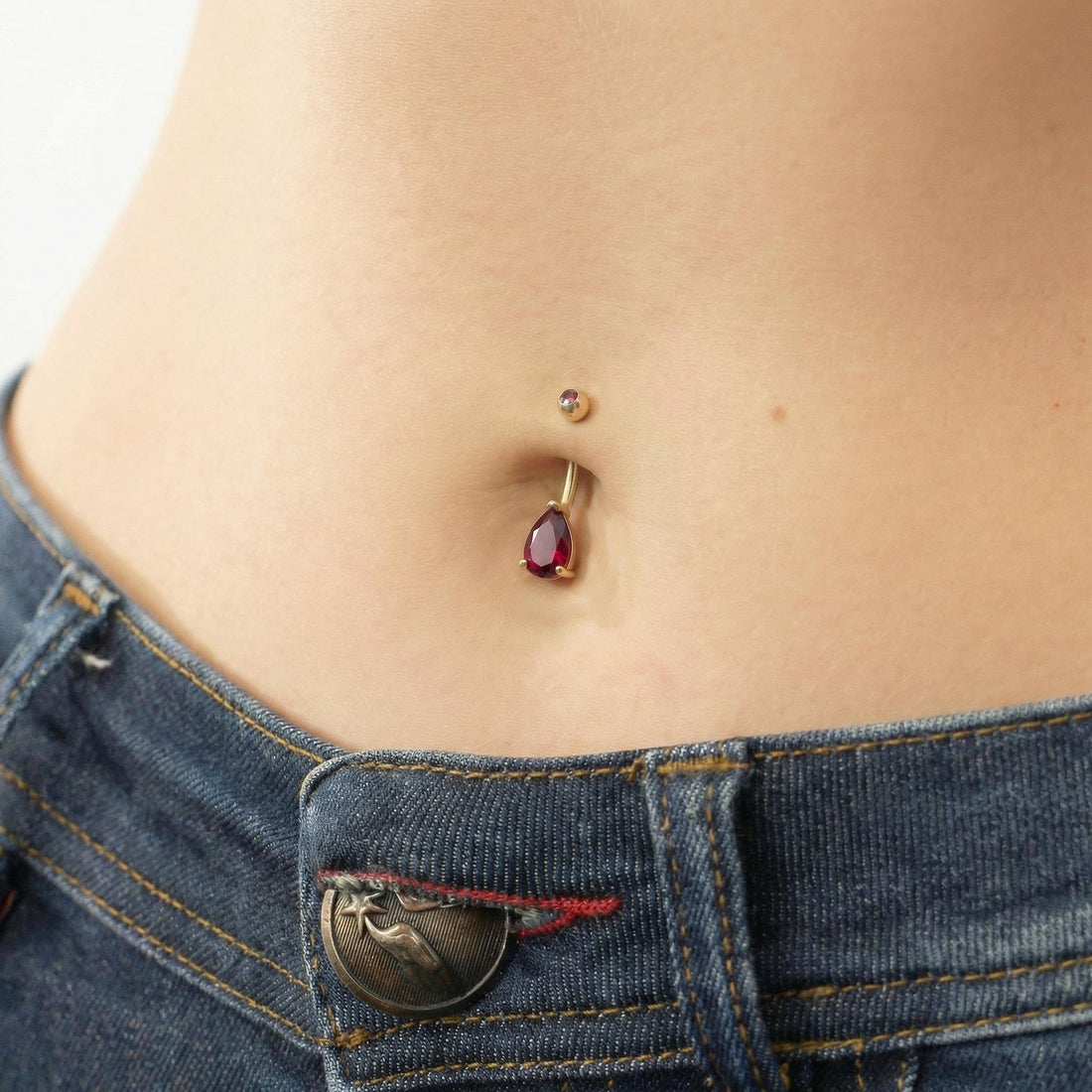 Elegant Red Teardrop Belly Button Ring | Dangle Navel Piercing Jewelry | Surgical Steel Body Jewelry with Ruby Red Gemstone