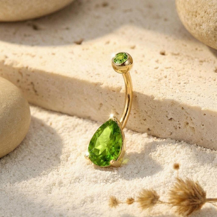 Elegant Peridot Teardrop Belly Button Ring | Dainty Gold Navel Piercing Jewelry | August Birthstone Gift for Her | Sparkling Body Jewelry