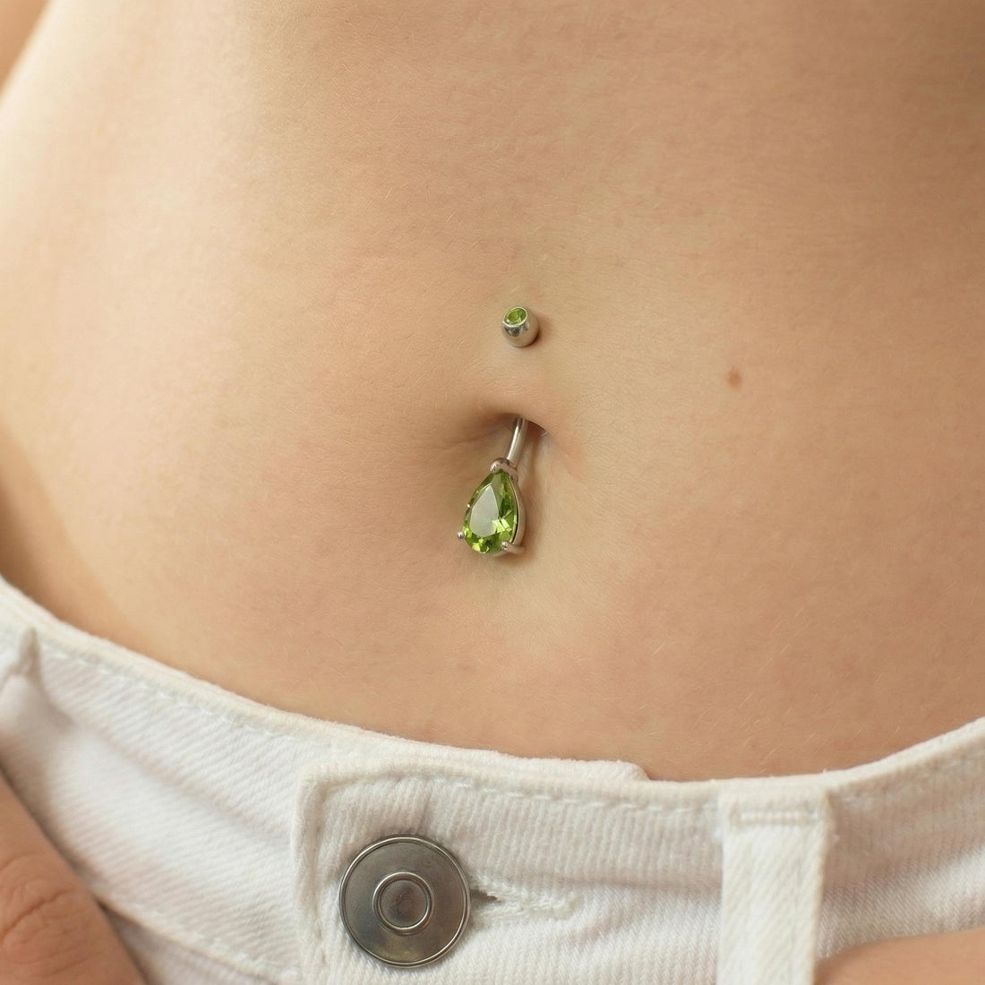 Elegant Peridot Teardrop Belly Button Ring | Dainty Gold Navel Piercing Jewelry | August Birthstone Gift for Her | Sparkling Body Jewelry