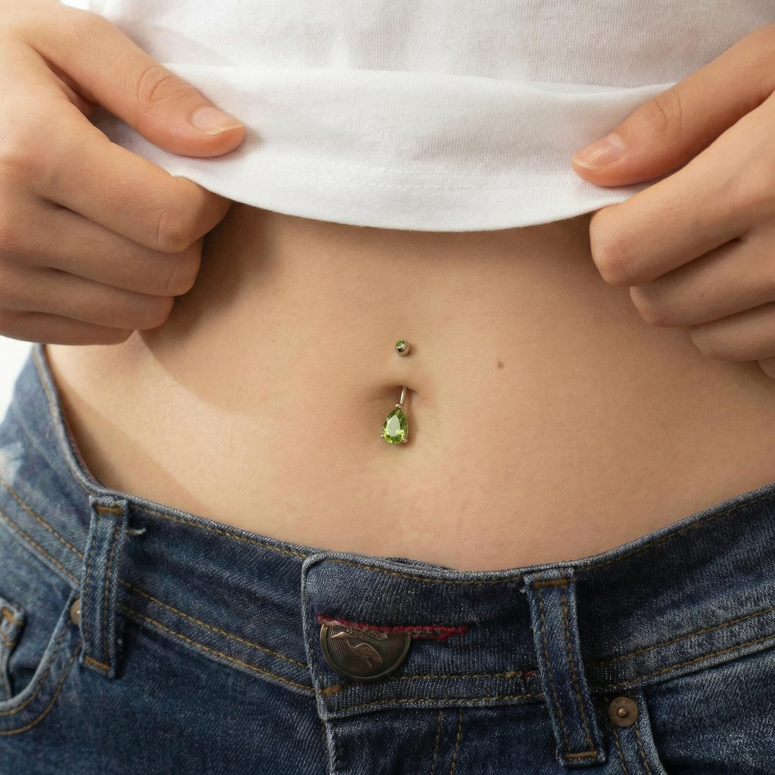Elegant Peridot Teardrop Belly Button Ring | Dainty Gold Navel Piercing Jewelry | August Birthstone Gift for Her | Sparkling Body Jewelry