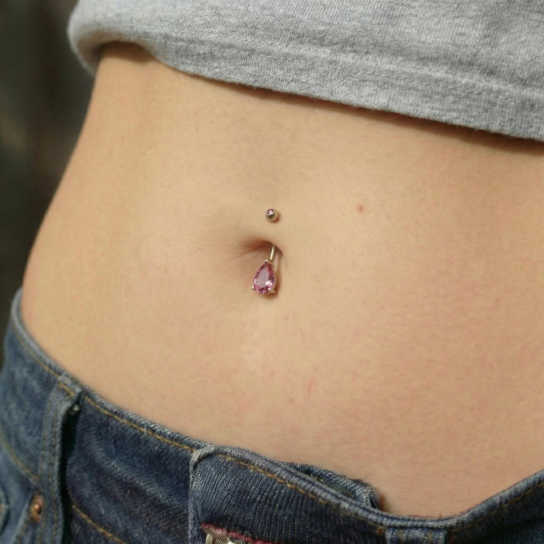 Sparkling Pink Teardrop Belly Button Ring | Dainty Gold Navel Piercing Jewelry | Elegant CZ Dangle Belly Ring | Summer Body Jewelry Gift