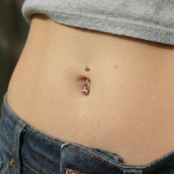 Sparkling Pink Teardrop Belly Button Ring | Dainty Gold Navel Piercing Jewelry | Elegant CZ Dangle Belly Ring | Summer Body Jewelry Gift