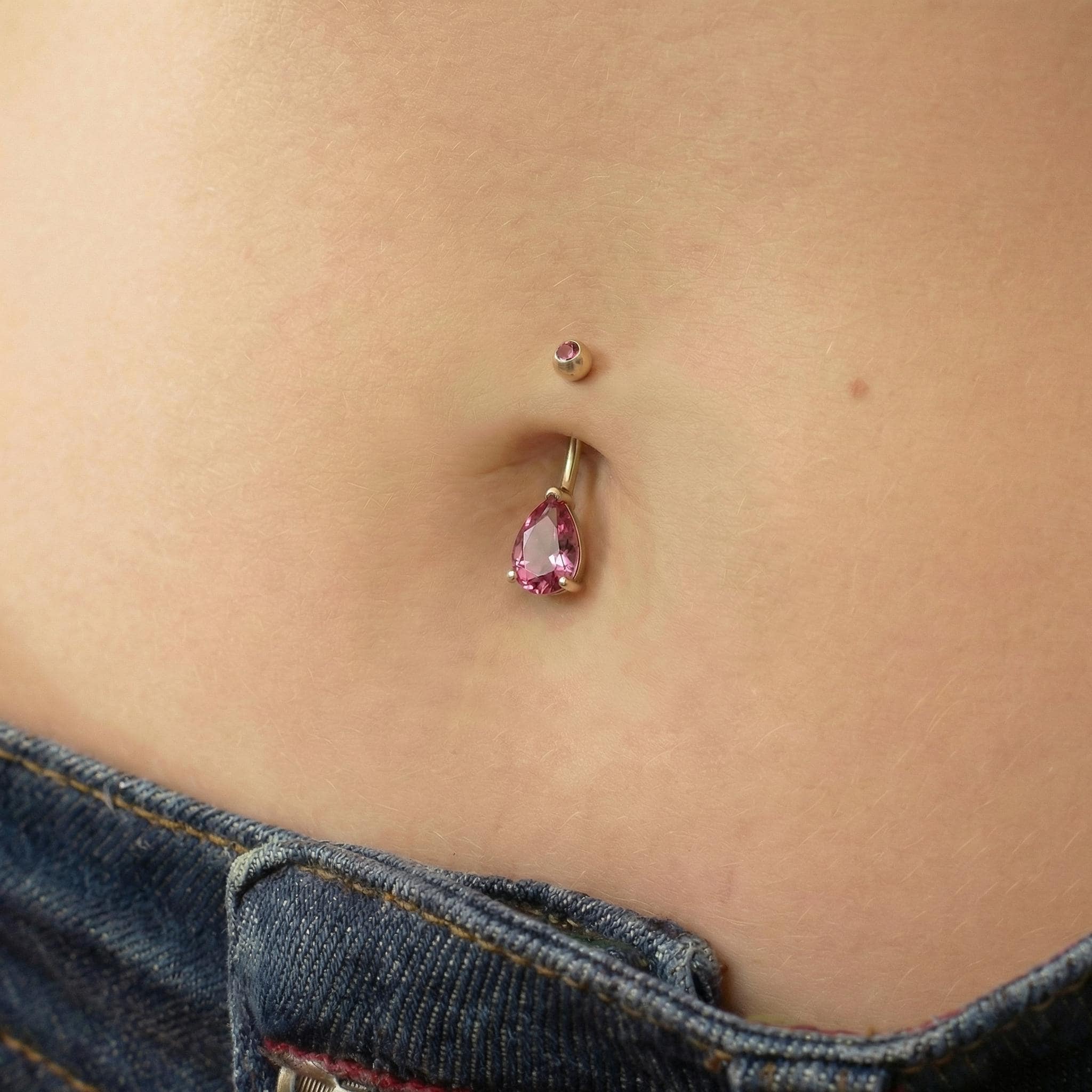 Sparkling Pink Teardrop Belly Button Ring | Dainty Gold Navel Piercing Jewelry | Elegant CZ Dangle Belly Ring | Summer Body Jewelry Gift