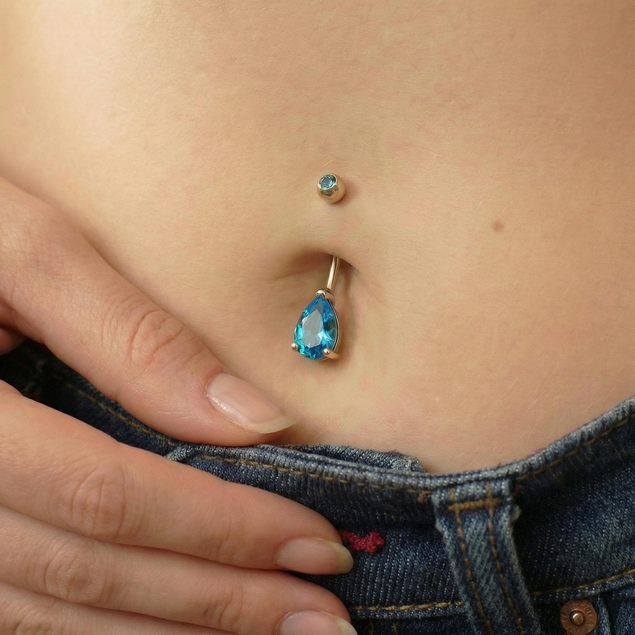 Vibrant Blue Teardrop Navel Ring | Sterling Silver Belly Button Jewelry | Dangle Gemstone Belly Ring | Elegant Body Piercing Gift