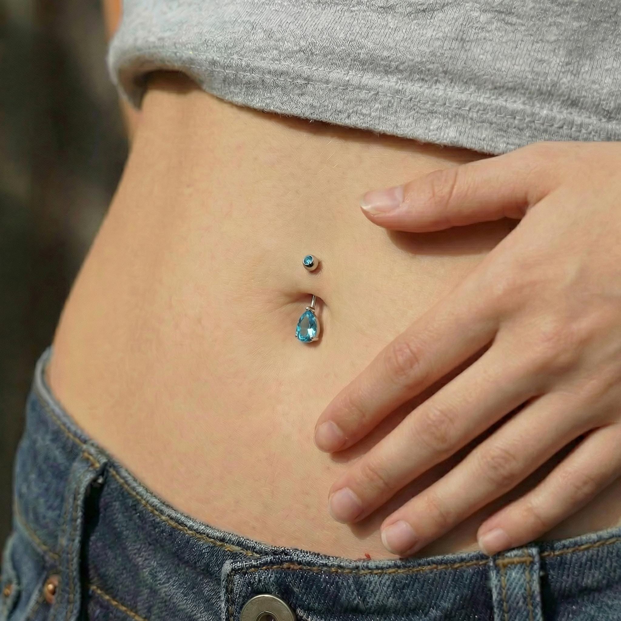 Vibrant Blue Teardrop Navel Ring | Sterling Silver Belly Button Jewelry | Dangle Gemstone Belly Ring | Elegant Body Piercing Gift