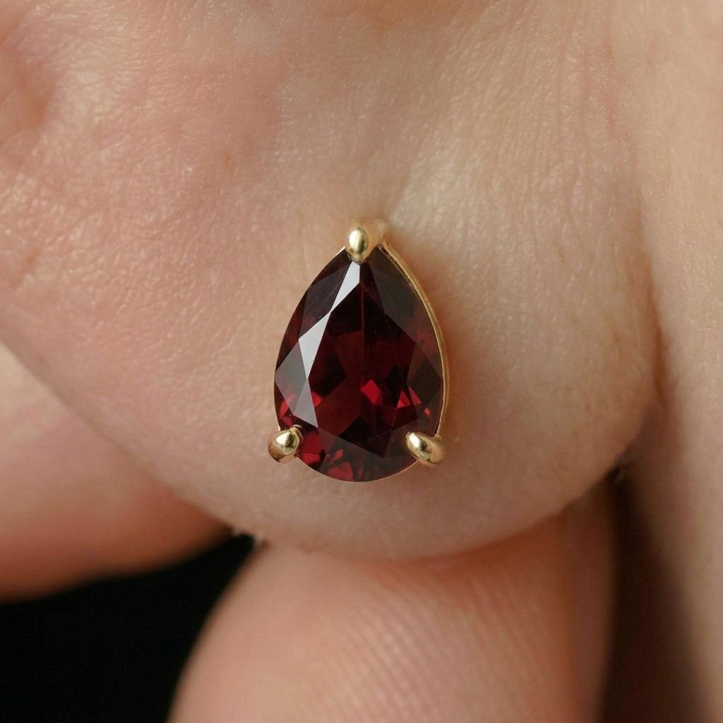Teardrop Garnet Stud Earrings, Pear Cut Minimalist January Birthstone Jewelry, Dainty Red Gemstone Earring Gift for Her