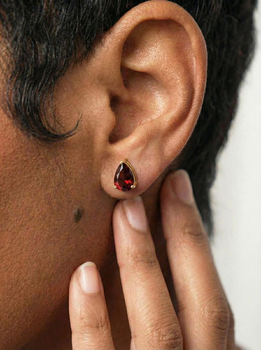 Teardrop Garnet Stud Earrings, Pear Cut Minimalist January Birthstone Jewelry, Dainty Red Gemstone Earring Gift for Her