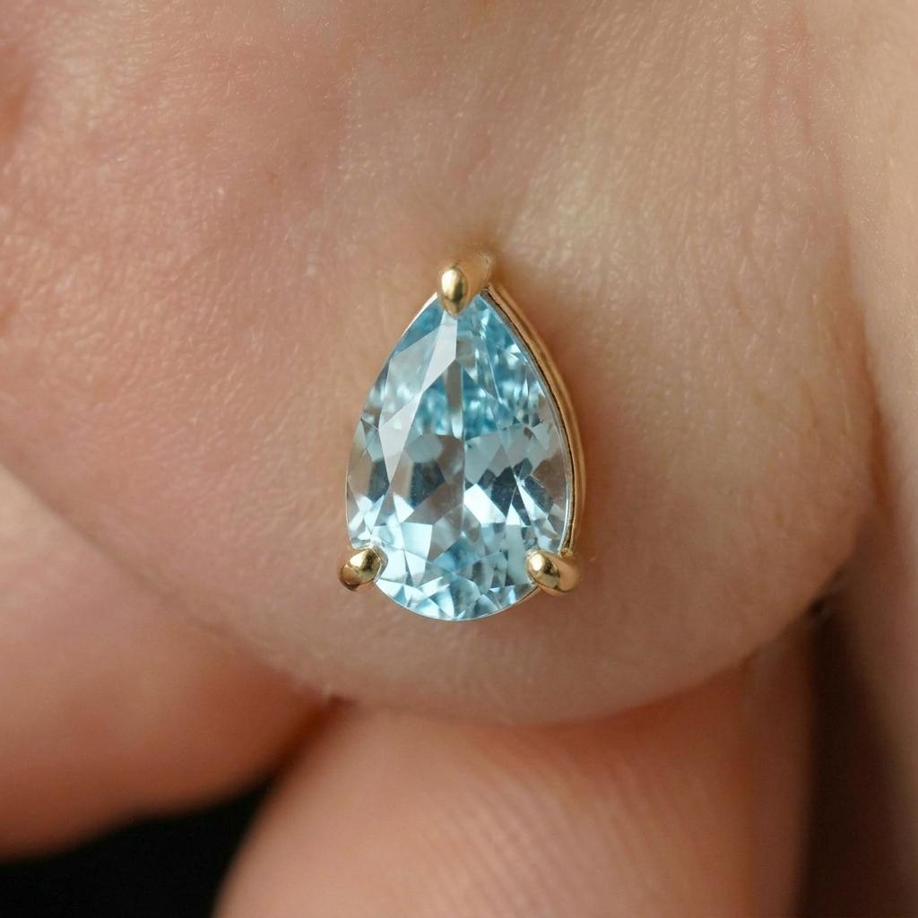 Dainty Pear Cut Aquamarine Stud Earrings in Gold | Teardrop Blue Gemstone Birthstone Jewelry | March Birthstone Gift for Her | Minimalist Ev