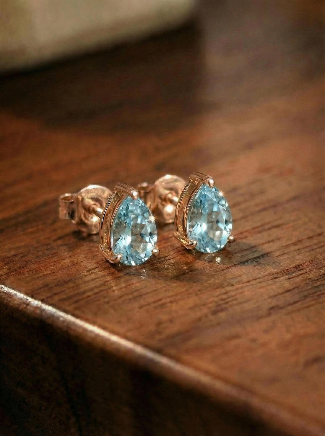 Dainty Pear Cut Aquamarine Stud Earrings in Gold | Teardrop Blue Gemstone Birthstone Jewelry | March Birthstone Gift for Her | Minimalist Ev