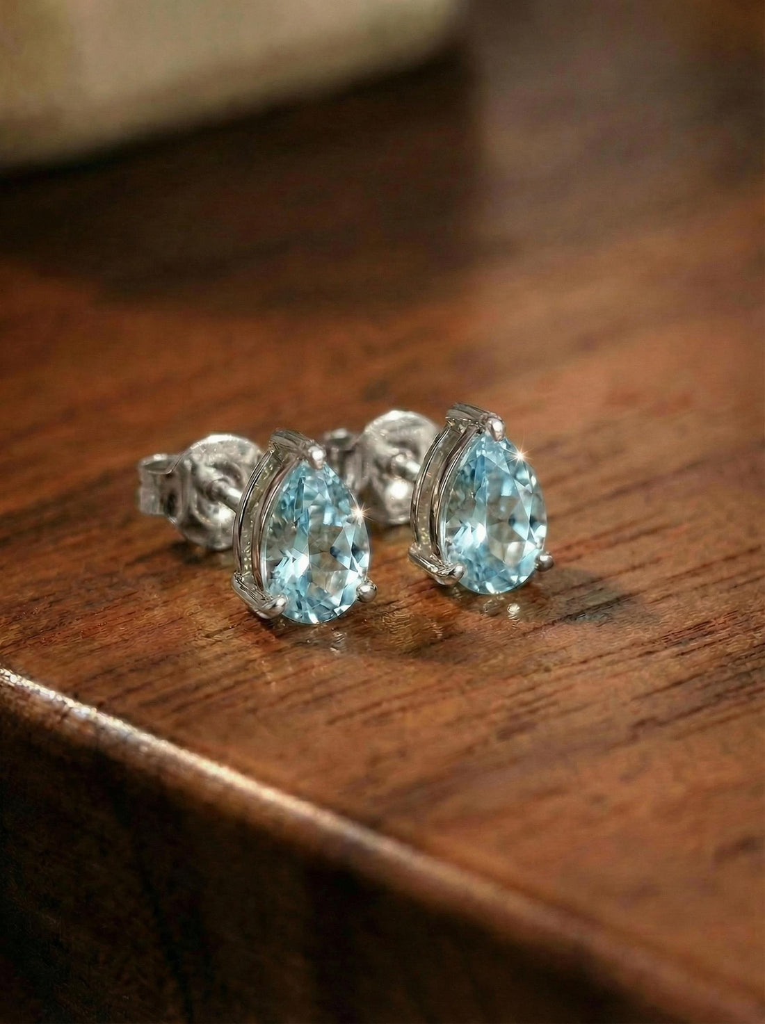 Dainty Pear Cut Aquamarine Stud Earrings in Gold | Teardrop Blue Gemstone Birthstone Jewelry | March Birthstone Gift for Her | Minimalist Ev