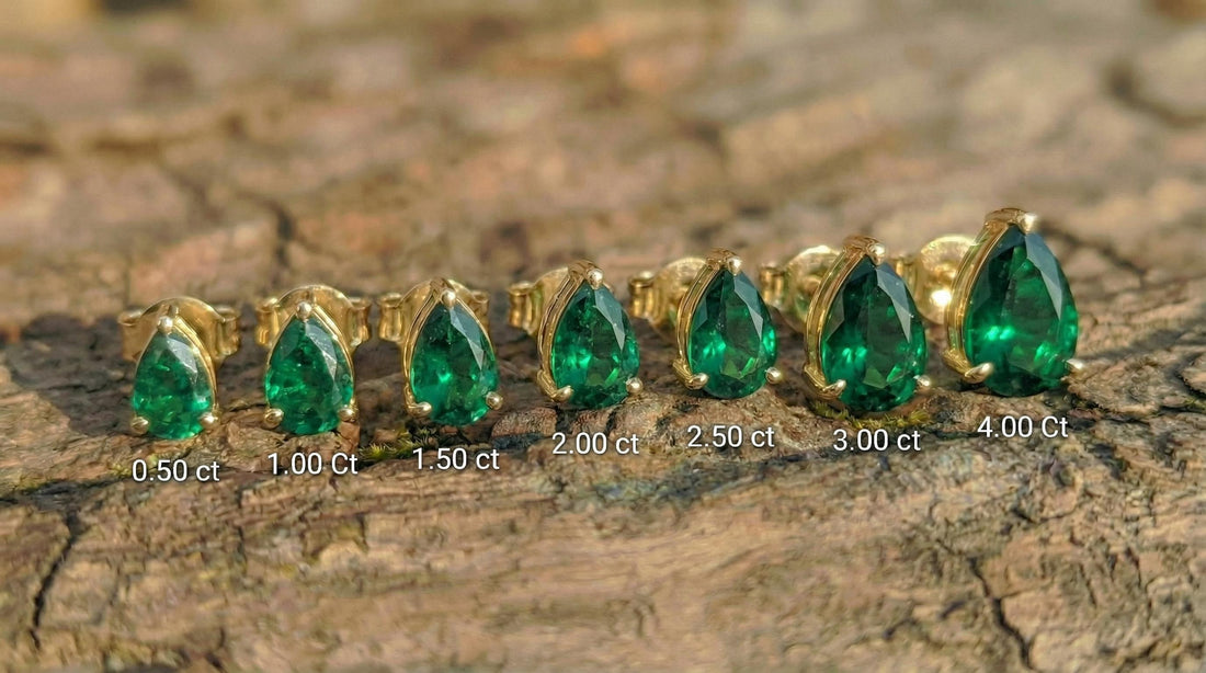 Emerald Teardrop Stud Earrings in Gold | Dainty Pear Cut Gemstone May Birthstone Minimalist Fine Jewelry Gift for Her