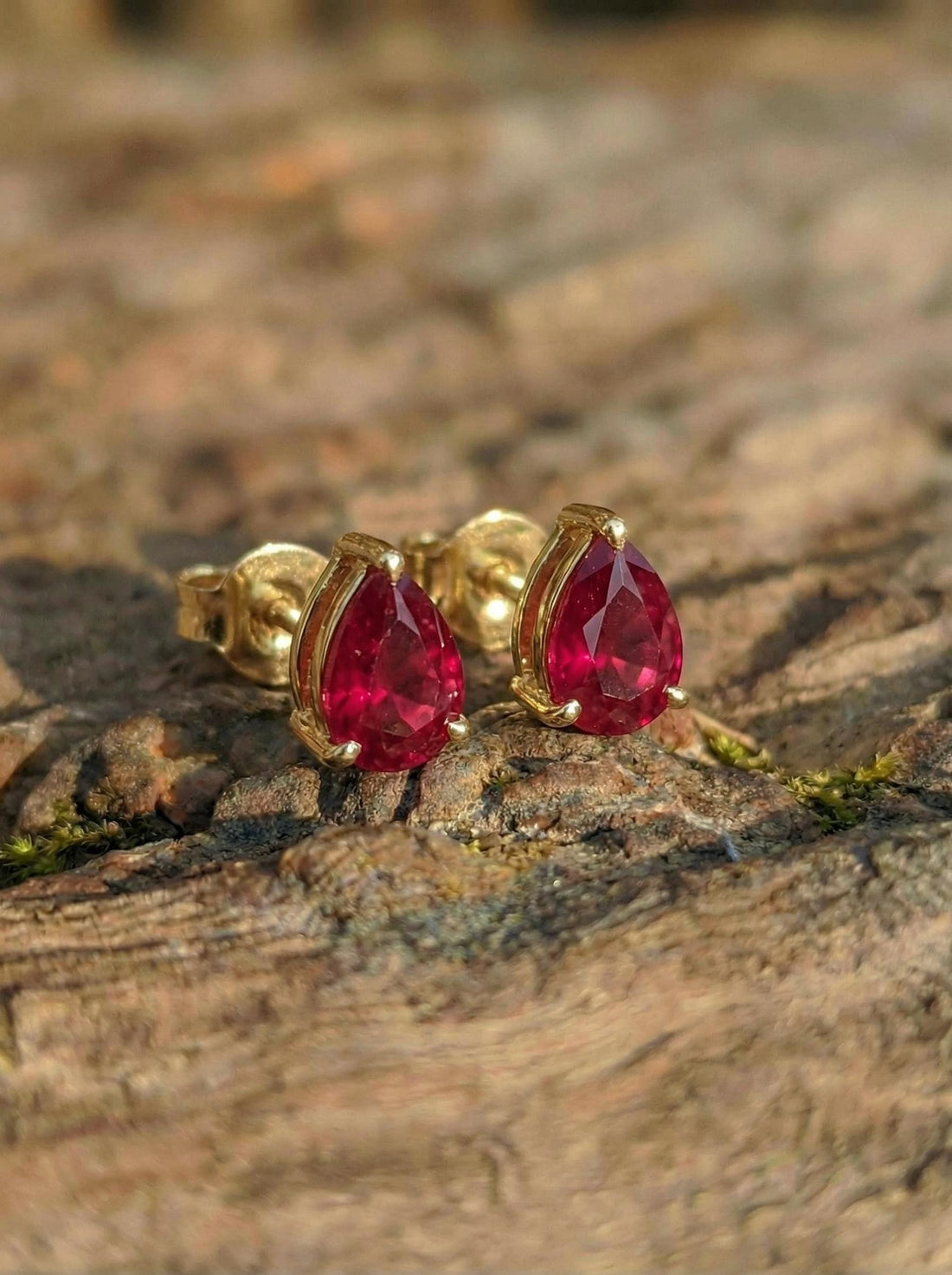 Stunning Teardrop Ruby Stud Earrings in Gold - Pear Cut Ruby Gemstone Earring - July Birthstone Fine Jewelry Gift for Her, Various S