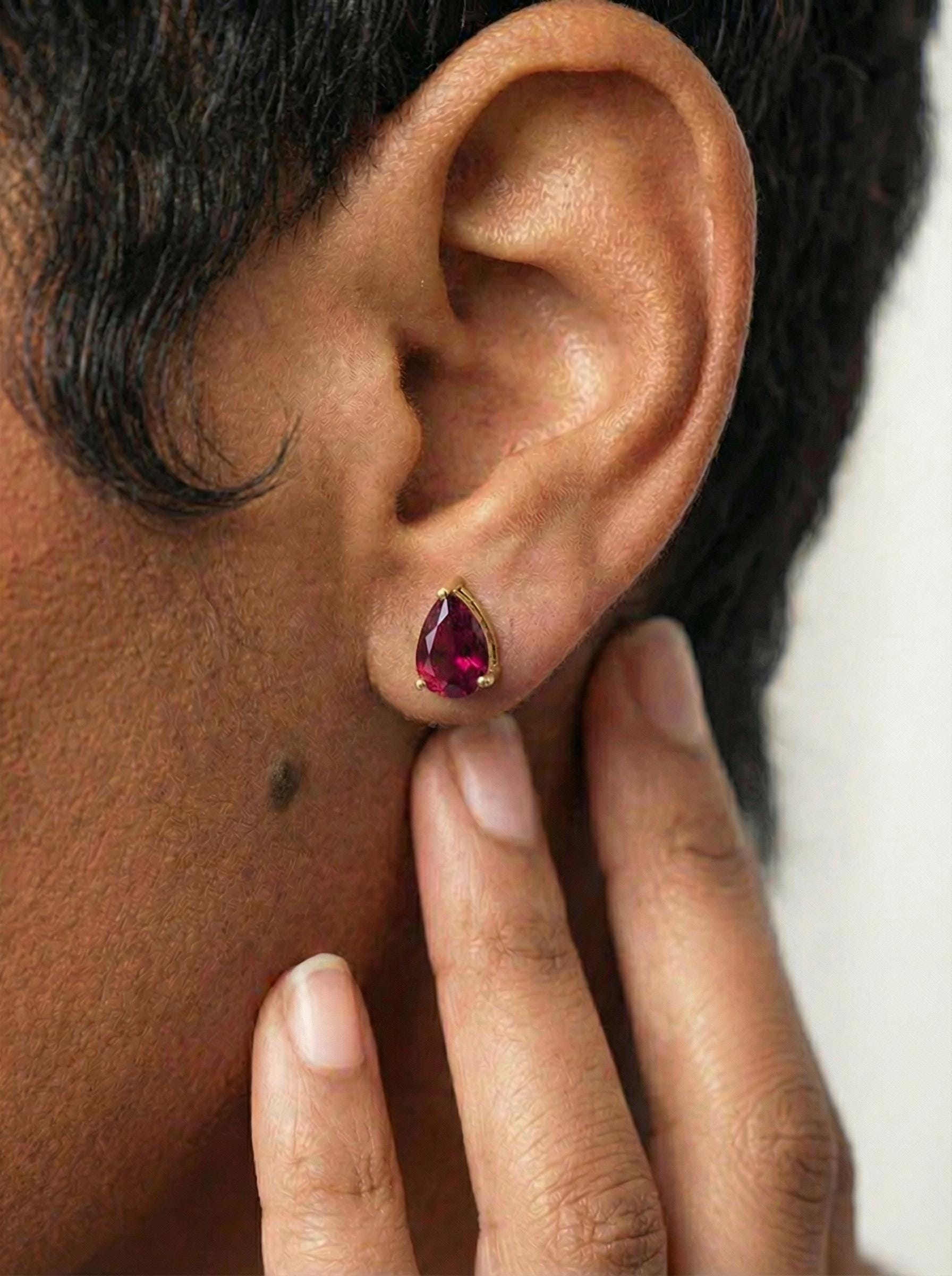 Stunning Teardrop Ruby Stud Earrings in Gold - Pear Cut Ruby Gemstone Earring - July Birthstone Fine Jewelry Gift for Her, Various S