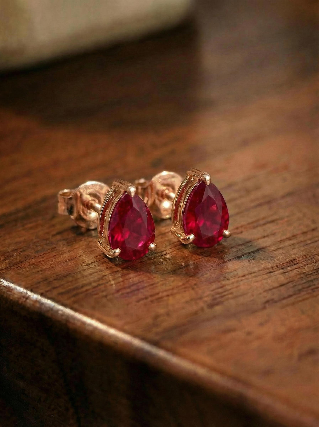 Stunning Teardrop Ruby Stud Earrings in Gold - Pear Cut Ruby Gemstone Earring - July Birthstone Fine Jewelry Gift for Her, Various S