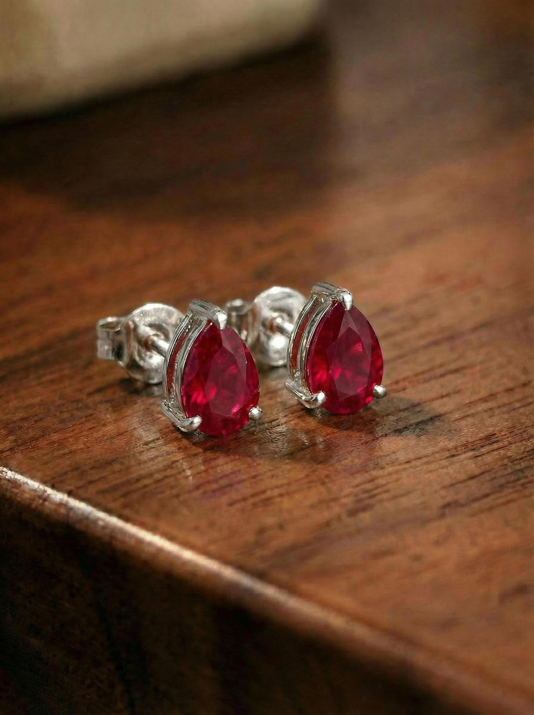 Stunning Teardrop Ruby Stud Earrings in Gold - Pear Cut Ruby Gemstone Earring - July Birthstone Fine Jewelry Gift for Her, Various S