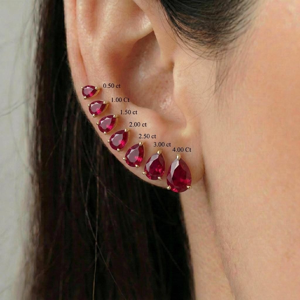 Stunning Teardrop Ruby Stud Earrings in Gold - Pear Cut Ruby Gemstone Earring - July Birthstone Fine Jewelry Gift for Her, Various S
