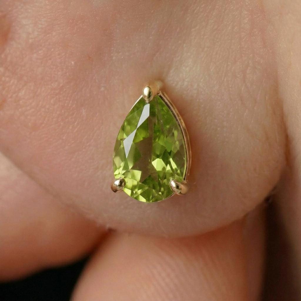 Vibrant Peridot Teardrop Stud Earrings - Genuine Pear Shape Peridot Gold Studs - Dainty August Birthstone Everyday Fine Jewelry Gift