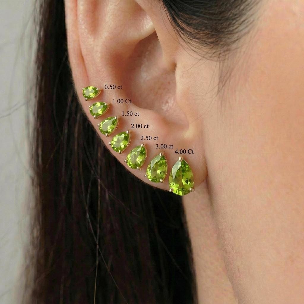 Vibrant Peridot Teardrop Stud Earrings - Genuine Pear Shape Peridot Gold Studs - Dainty August Birthstone Everyday Fine Jewelry Gift