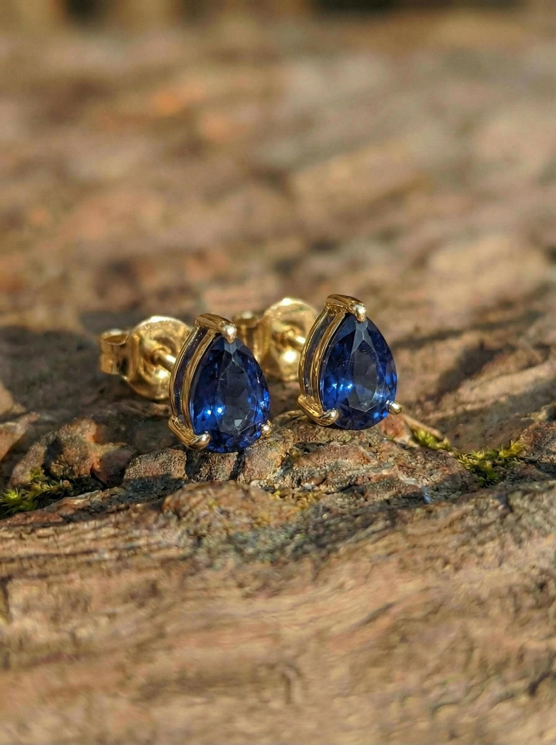 Blue Sapphire Teardrop Stud Earrings - Pear Shape Sapphire Gold Studs - Dainty September Birthstone Everyday Fine Jewelry Gift