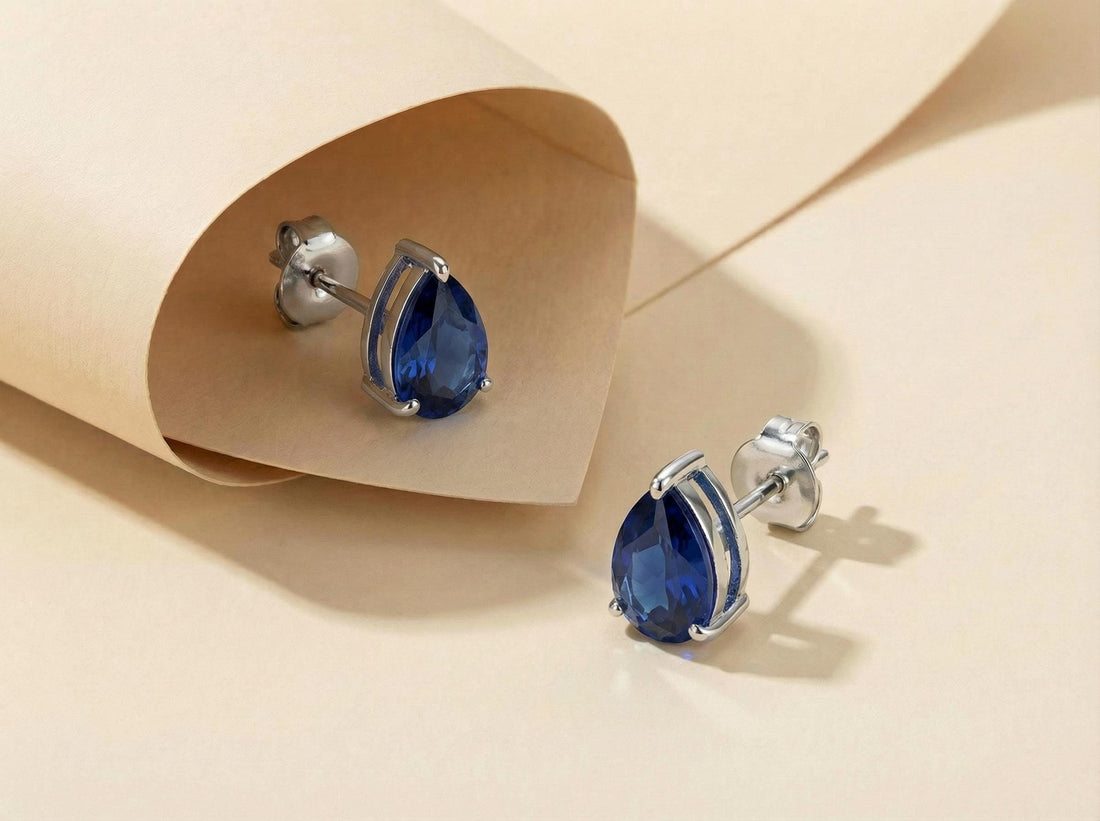 Blue Sapphire Teardrop Stud Earrings - Pear Shape Sapphire Gold Studs - Dainty September Birthstone Everyday Fine Jewelry Gift