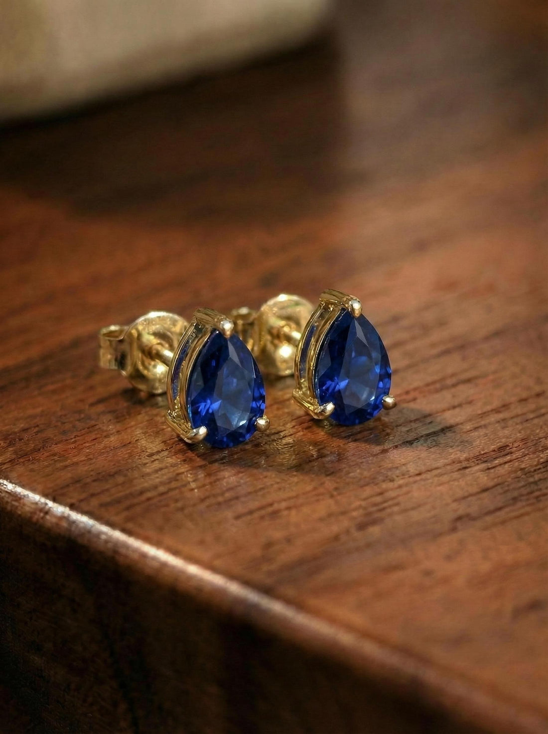 Blue Sapphire Teardrop Stud Earrings - Pear Shape Sapphire Gold Studs - Dainty September Birthstone Everyday Fine Jewelry Gift