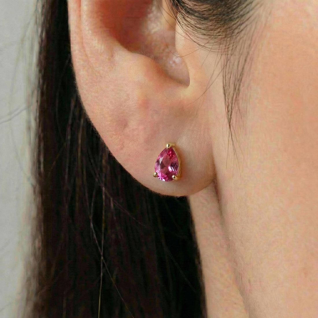 Pink Tourmaline Pear Stud Earrings in 14K Gold | Dainty Teardrop Gemstone Everyday Jewelry | Birthstone Gift for Her