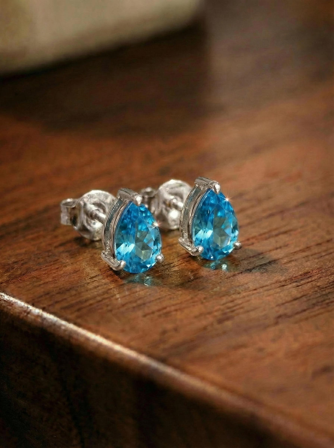 Pear Blue Topaz Stud Earrings in Gold | Dainty Gemstone Teardrop Earrings | December Birthstone Jewelry | Multiple Carat Sizes
